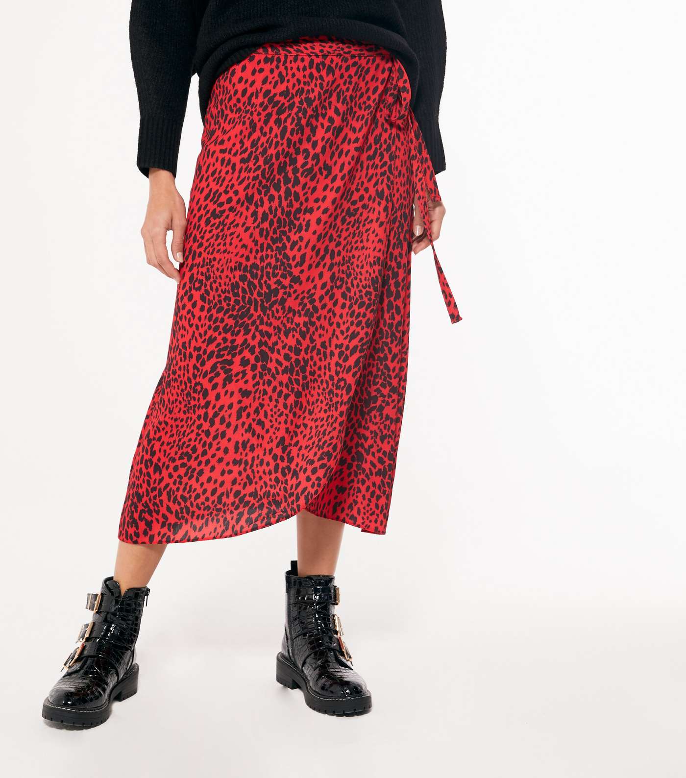 Red Leopard Print Wrap Midi Skirt Image 2