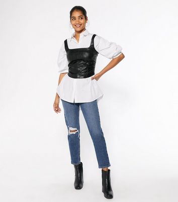 white shirt black corset outfit