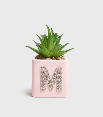 Image of Pale Pink Diamanté M Initial Planter New Look