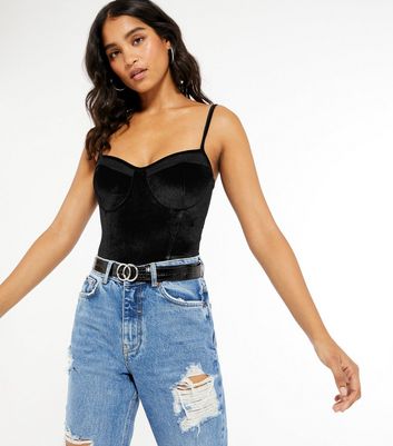 Black Spot Mesh Velvet Bodysuit | New Look