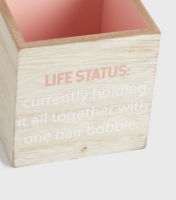 Image of Pink Wood Life Status Bobble Storage Pot New Look