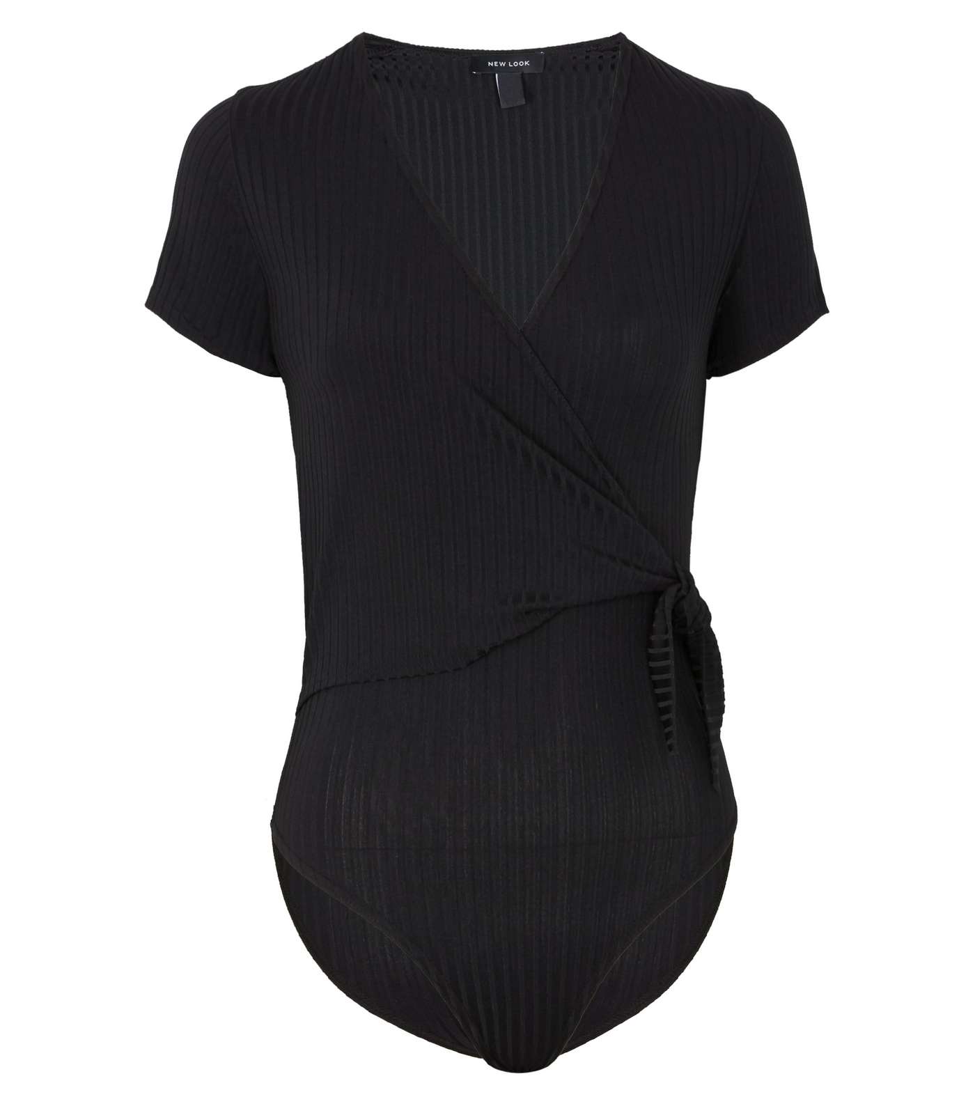 Black Ribbed Tie Side Wrap Bodysuit  Image 4