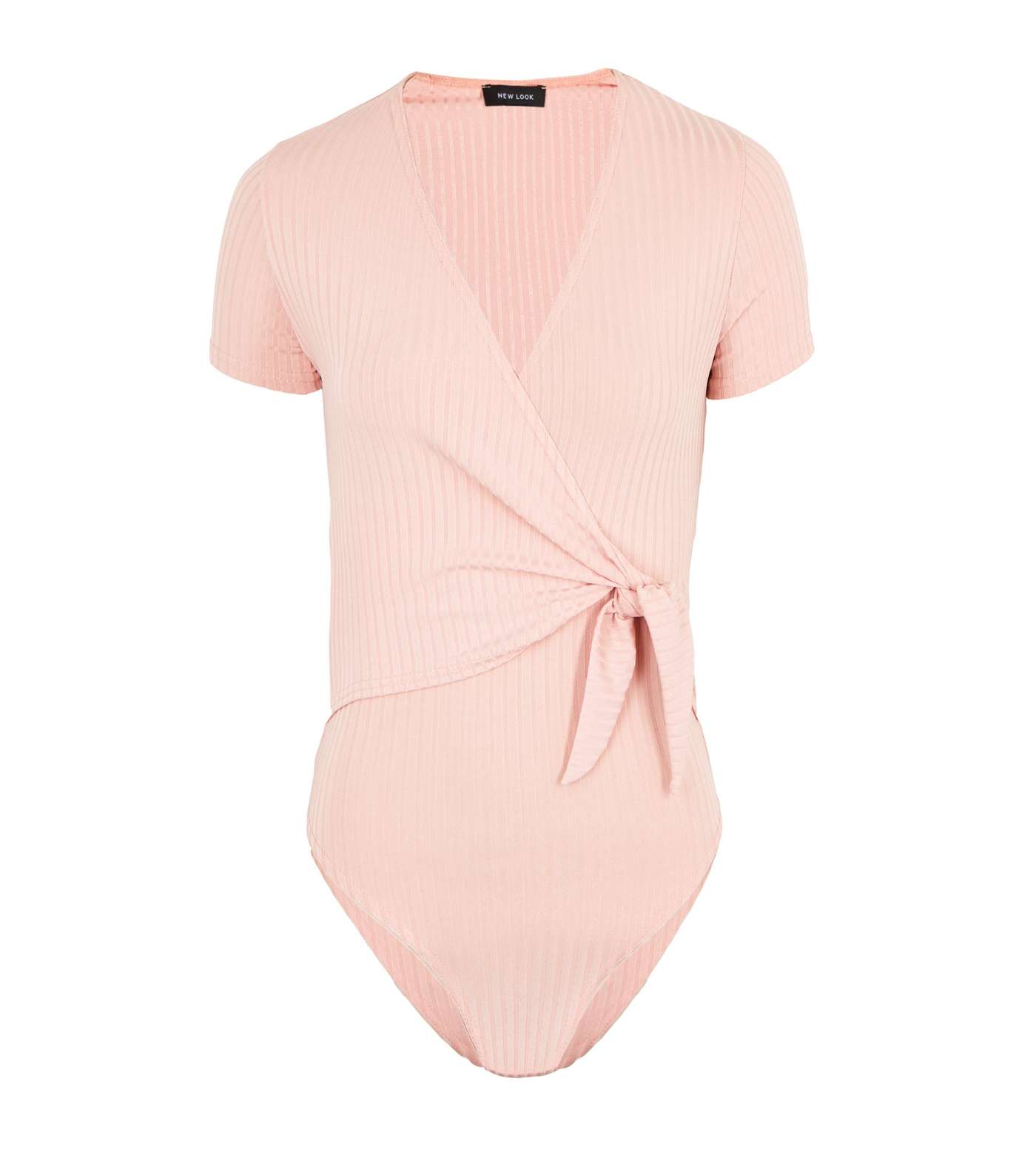 Pale Pink Ribbed Tie Side Wrap Bodysuit  Image 5