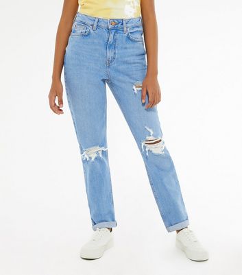 Girls Bright Blue Ripped Tori Mom Jeans 