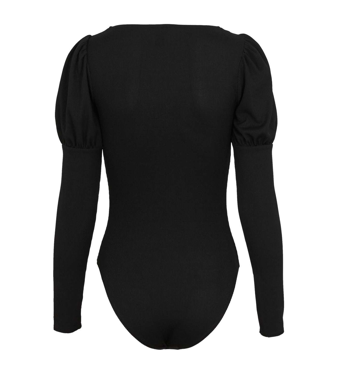 Black Ribbed Puff Shoulder Bodysuit Image 2