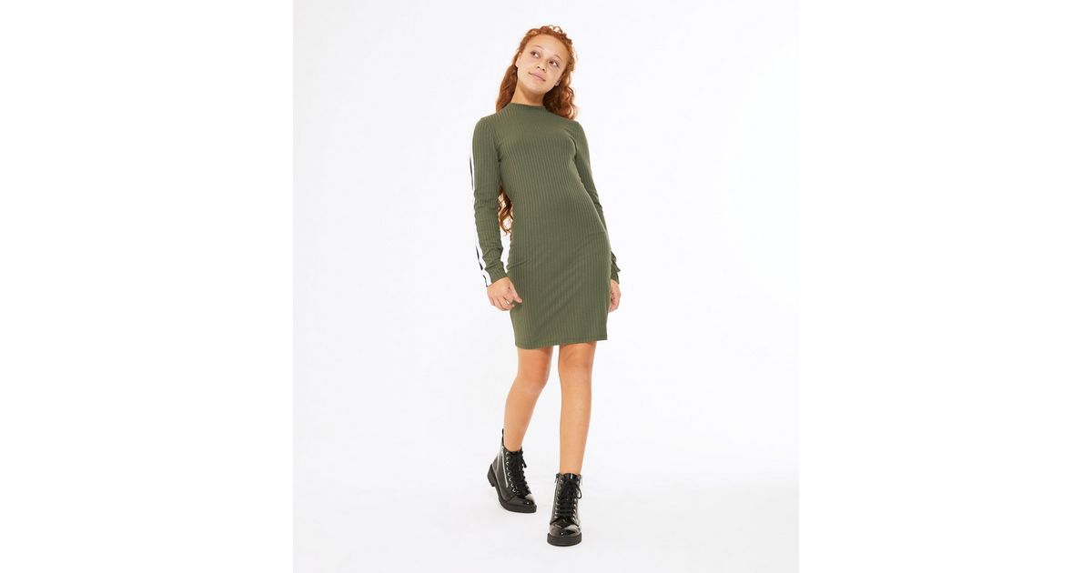 Olive Ribbed Dress