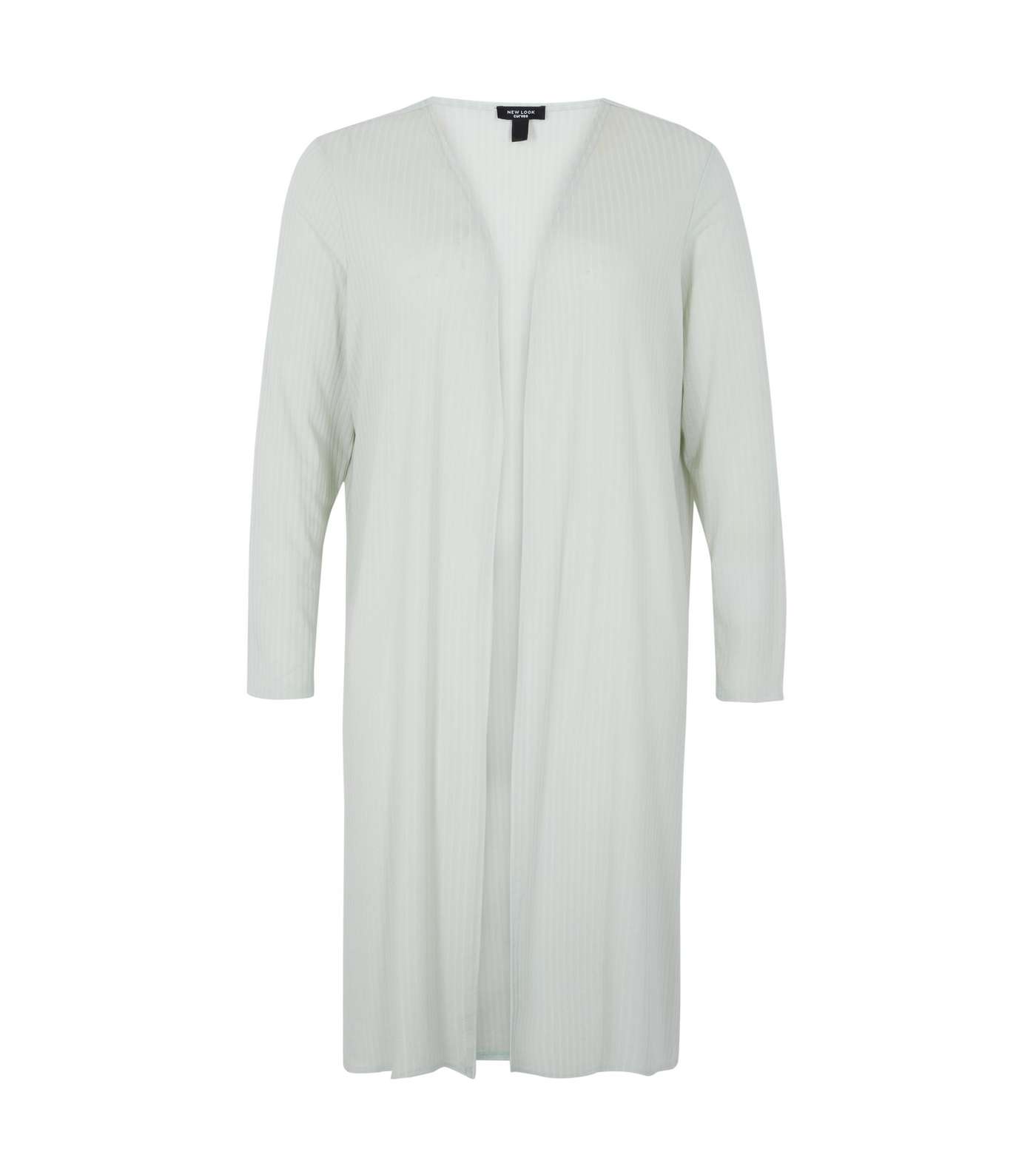 Curves Light Green Ribbed Jersey Lounge Robe Image 5