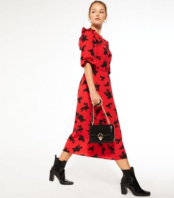 new look red floral midi dress