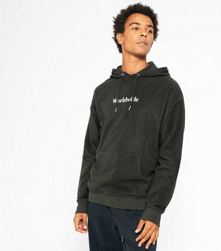 Khaki Worldwide Slogan Hoodie | New Look