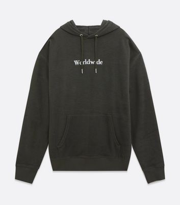 Image of Khaki Worldwide Slogan Hoodie New Look