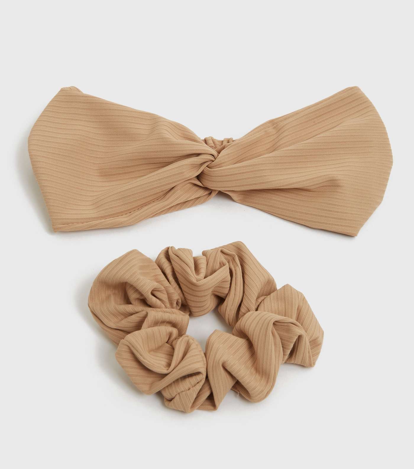2 Pack Camel Ribbed Headband and Scrunchie 