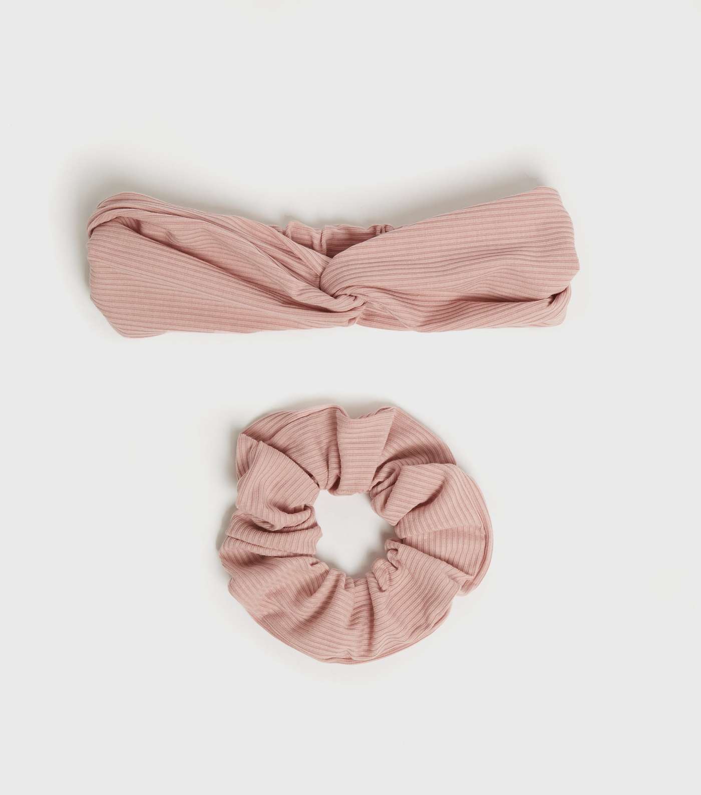 2 Pack Pale Pink Ribbed Headband and Scrunchie 
