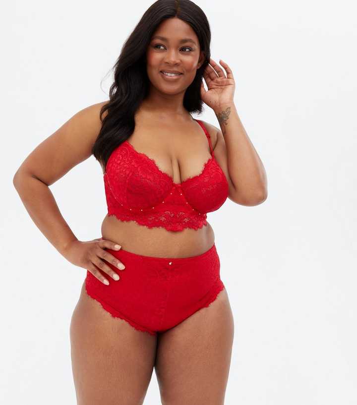 Curves Red Lace Diamanté Demi Bra