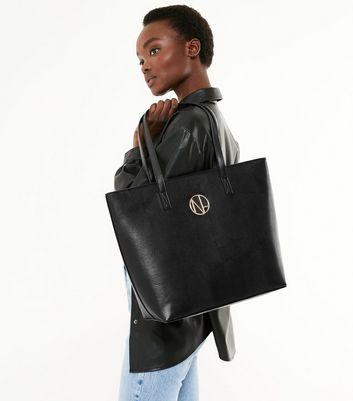 Black Faux Snake Embellished Tote Bag New Look