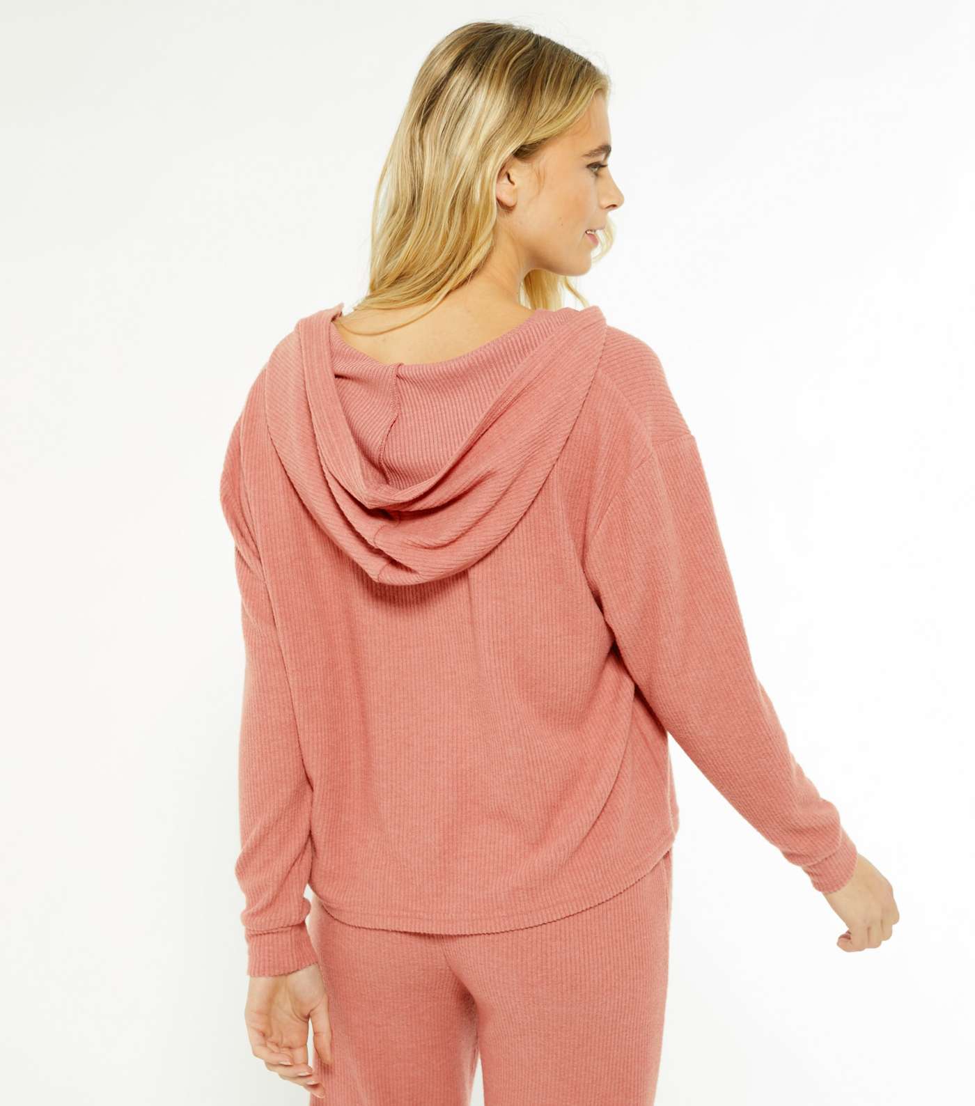 Maternity Pink Ribbed Jersey Lounge Hoodie Image 4