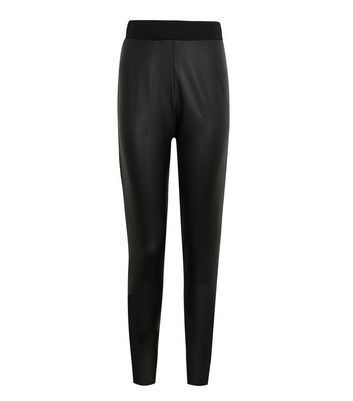 Black Leather-Look Front Panel Leggings 