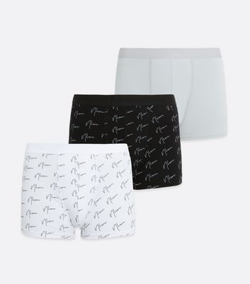 Image of 3 Pack Grey White and Black NLM Logo Boxers New Look