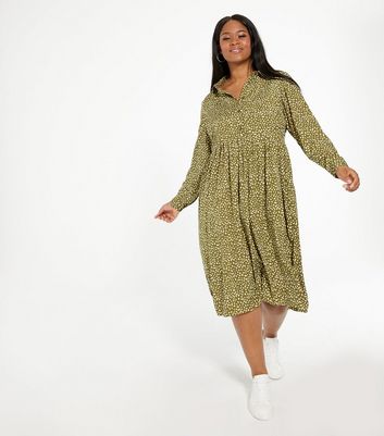 new look green spot midi dress