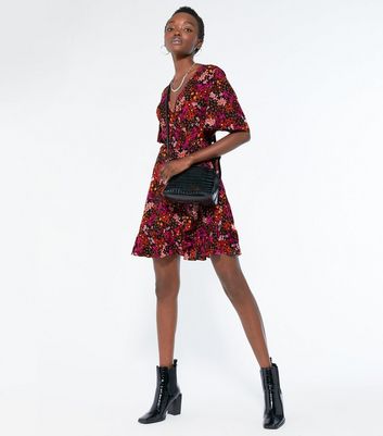 Black floral hot sale frill dress