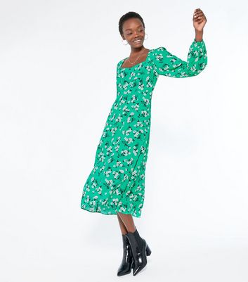 new look green square neck dress