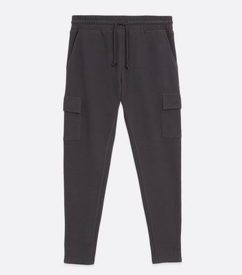 Image of Dark Grey Twill Utility Pocket Cuffed Joggers New Look