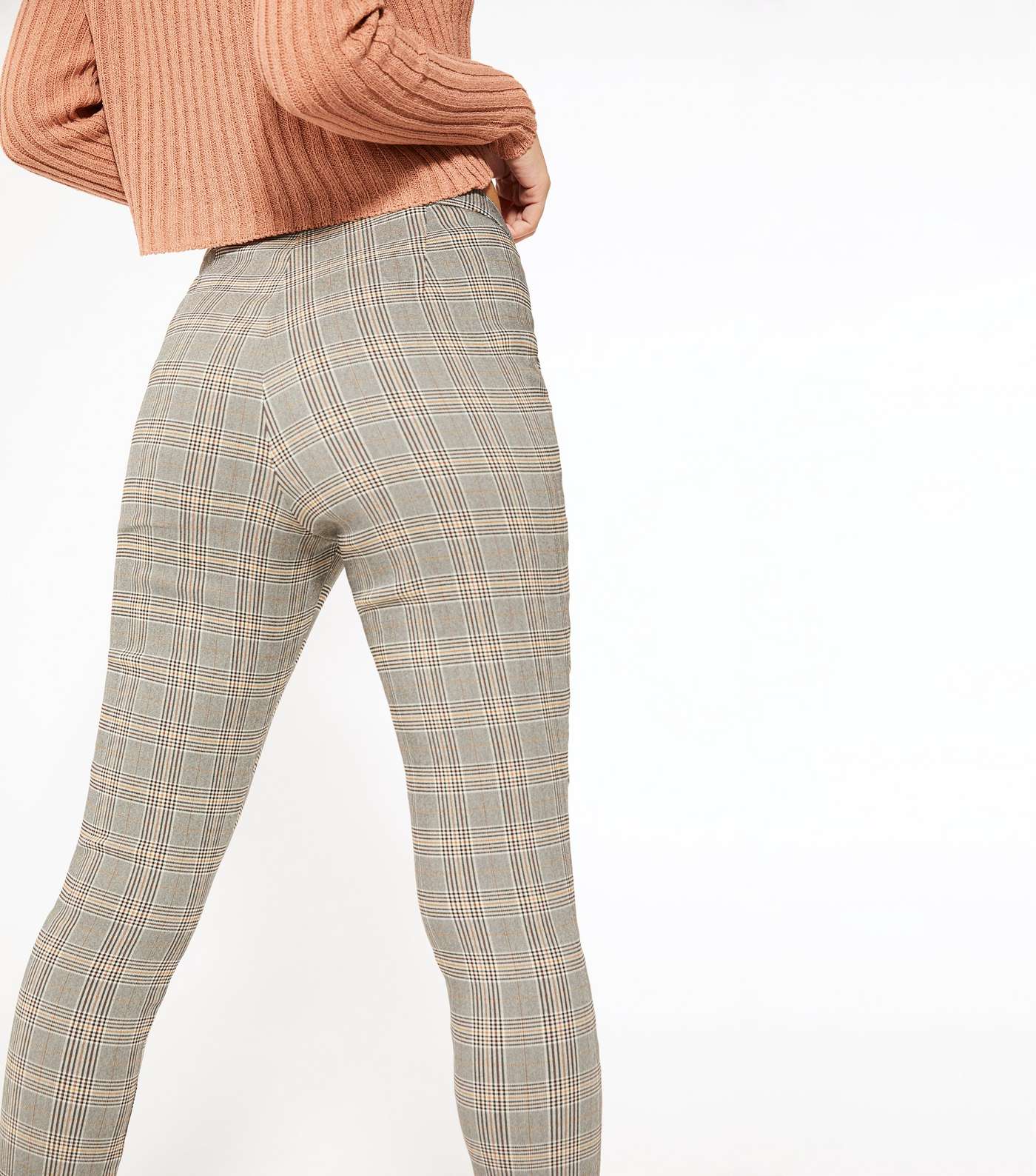 Petite Light Grey Check Zip Trousers Image 3