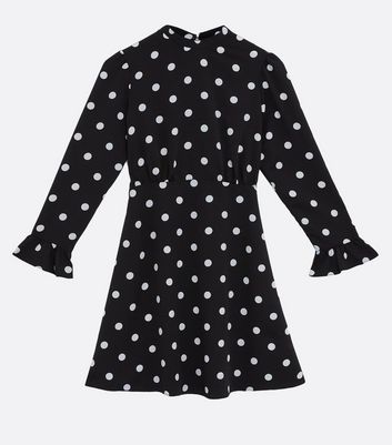 Image of Black Spot Frill Shift Dress New Look