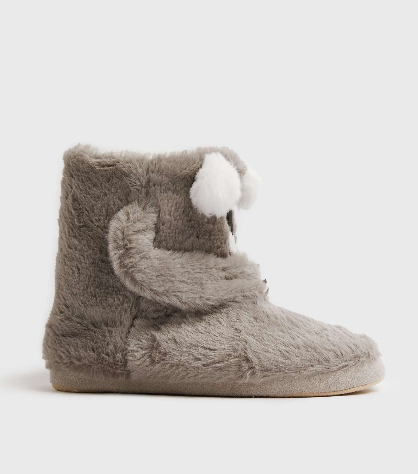 Grey Faux Fur Koala Boot Slippers