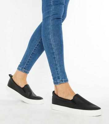 Black Faux Snake Panel Slip On Trainers 