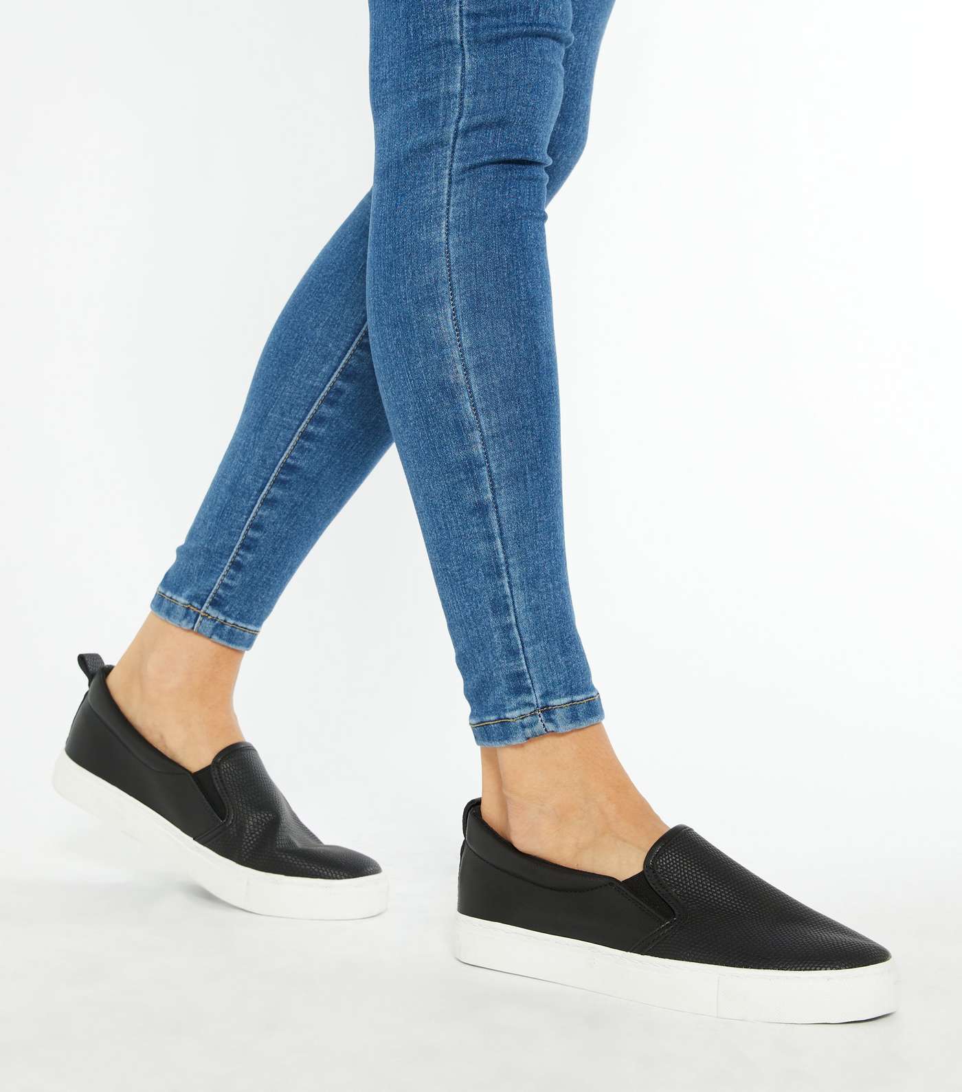Black Faux Snake Panel Slip On Trainers