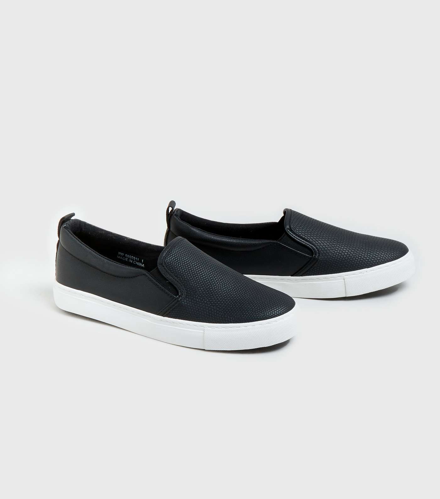 Black Faux Snake Panel Slip On Trainers Image 3