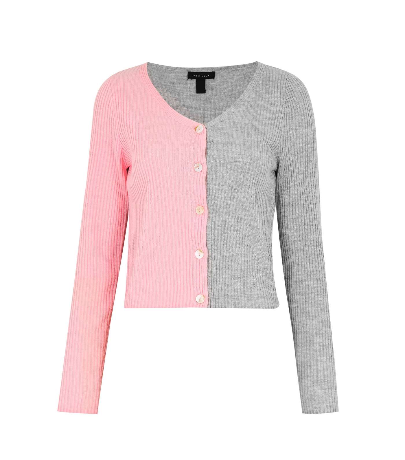Light Grey and Pink Spliced Colour Block Cardigan Image 5