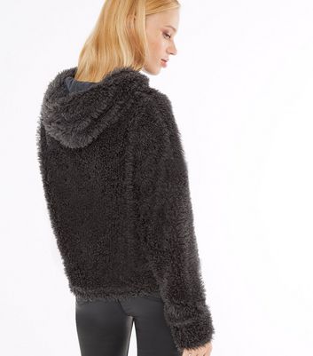 Grey Fluffy Hoodie | New Look
