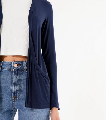 Navy Pocket Side Long Cardigan | New Look