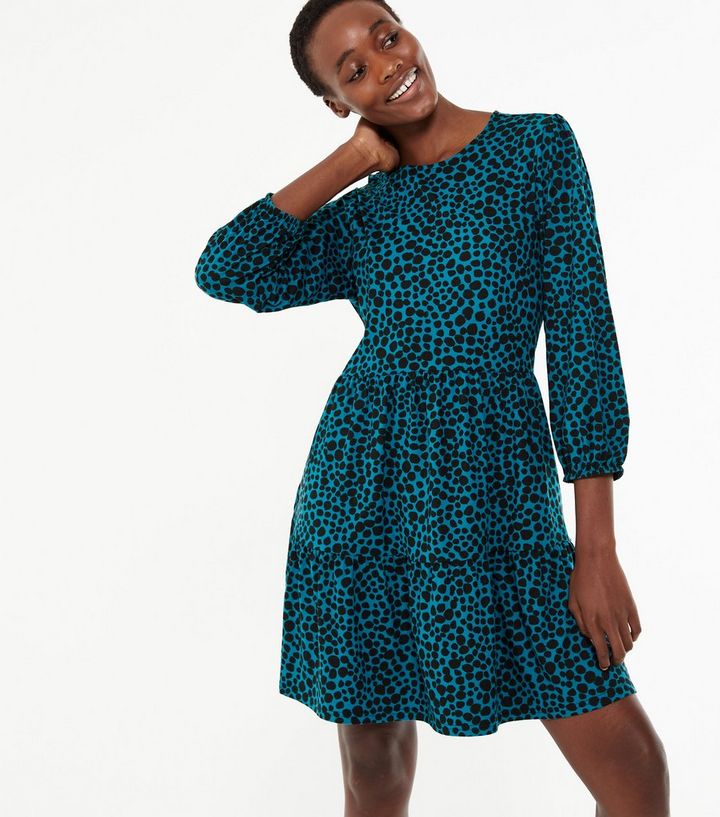 Tall Teal Animal Print Soft Touch Swing Dress | New Look
