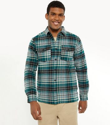 Image of Only & Sons Teal Check Button Up Shirt New Look