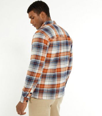 Image of Only & Sons Orange Check Button Up Shirt New Look