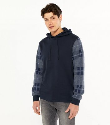 Only \u0026 Sons Navy Check Sleeve Hoodie 