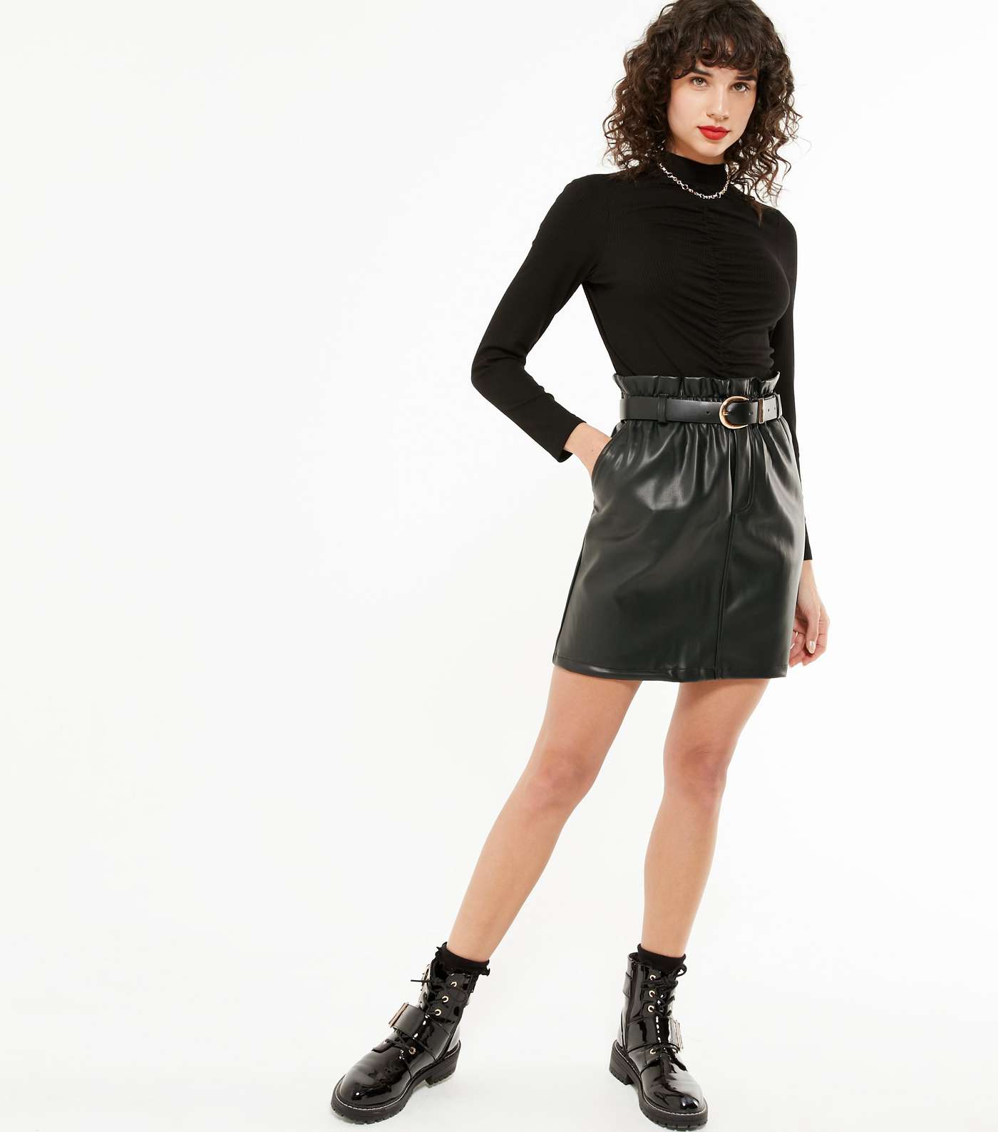 Noisy May Black Leather-Look High Waist Skirt