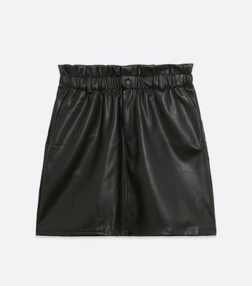 Black leather skirt on sale elasticated waist new look