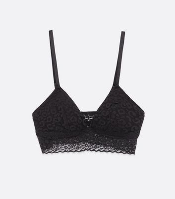 Padded Bralette in Black with Leavers Lace