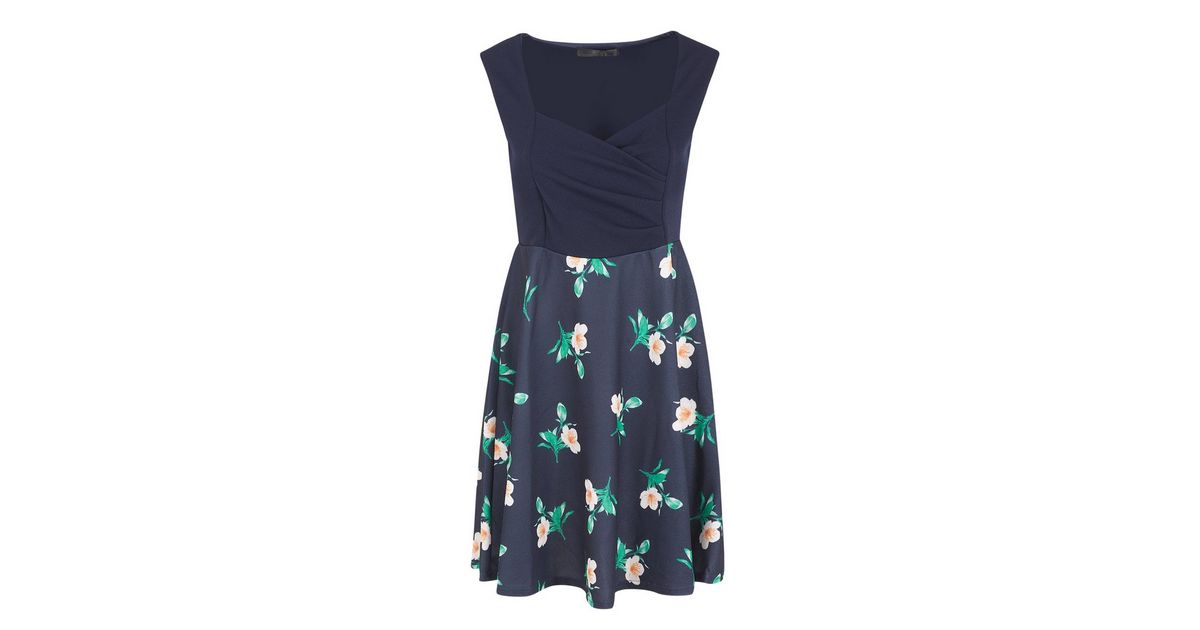 Mela Navy Floral Sweetheart Neck Dress New Look 9929