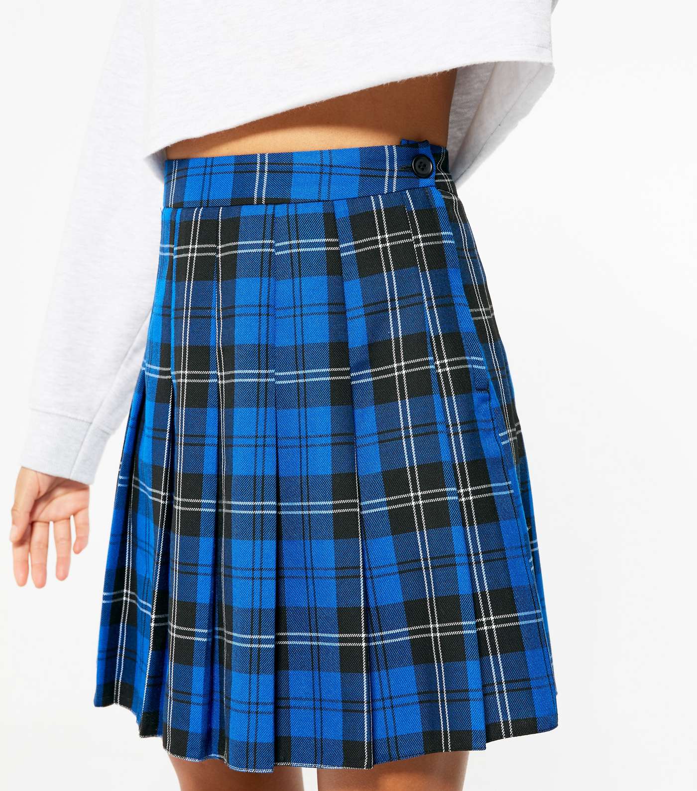 Blue Check Pleated Mini Skirt  Image 4