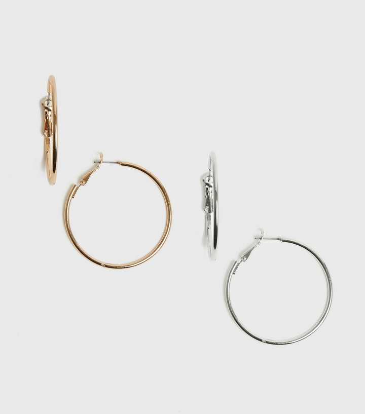 2 Pack Gold and Silver 40mm Hoop Earrings