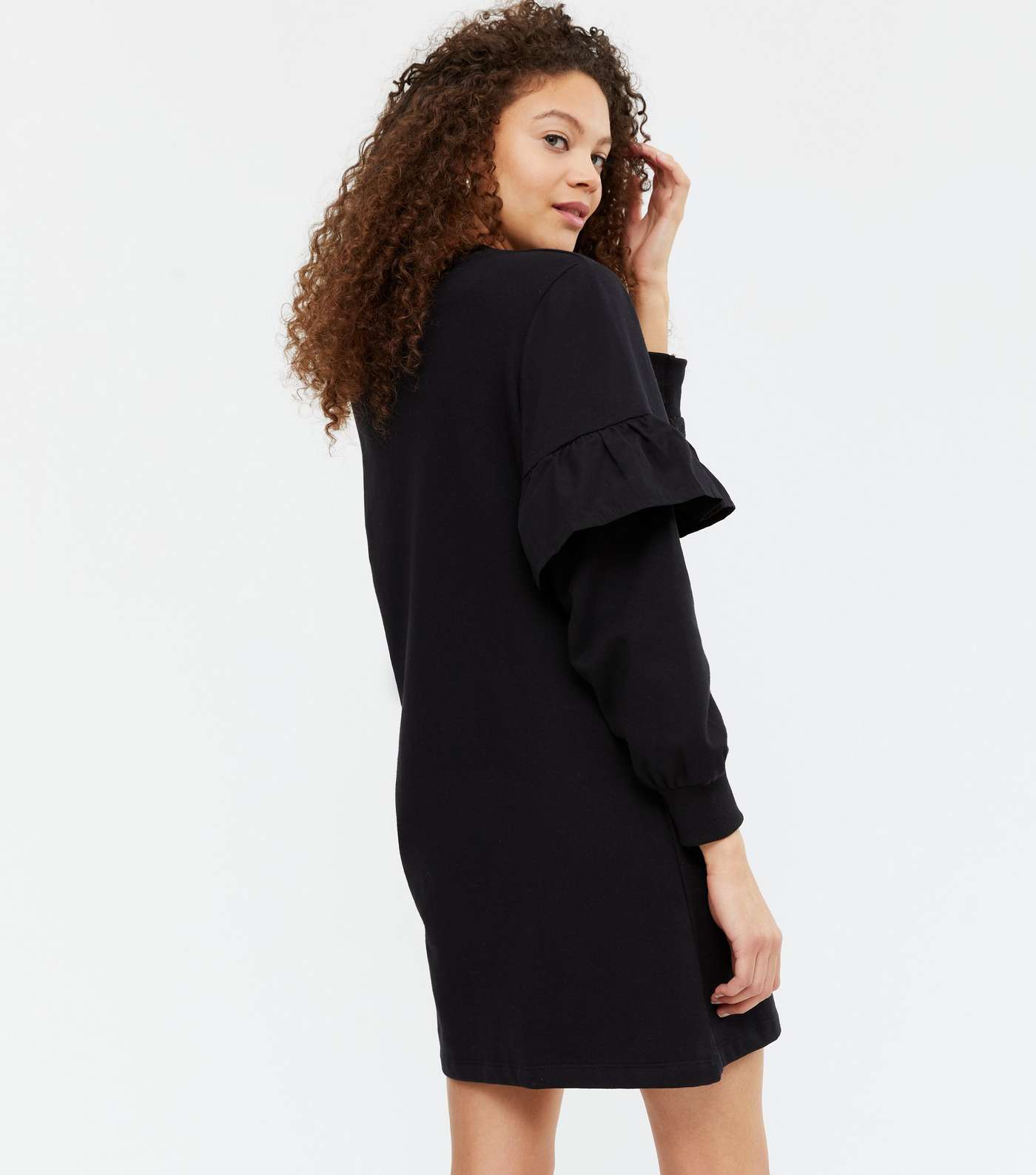 Petite Black Frill Trim Sweatshirt Dress Image 3