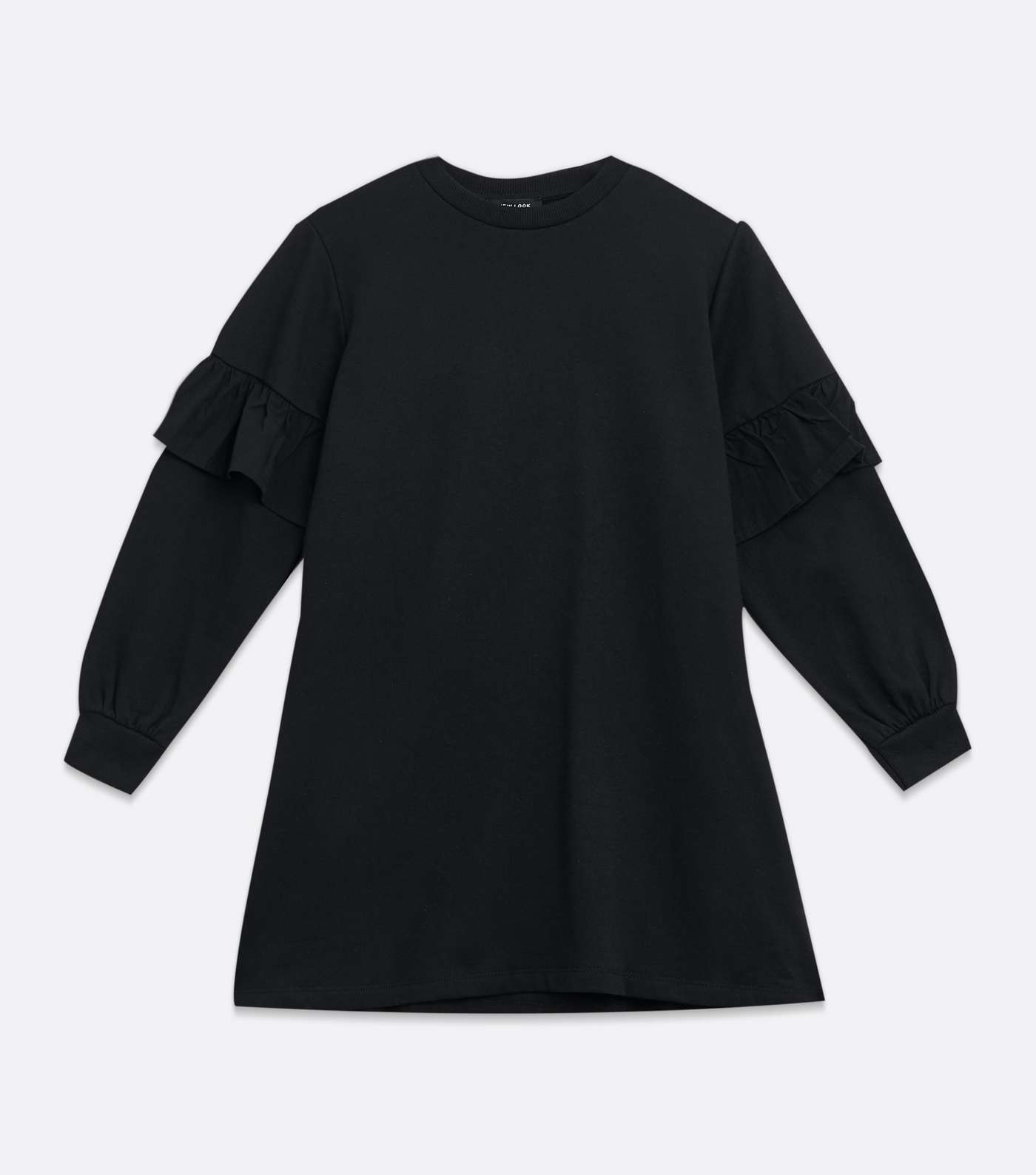 Petite Black Frill Trim Sweatshirt Dress Image 5