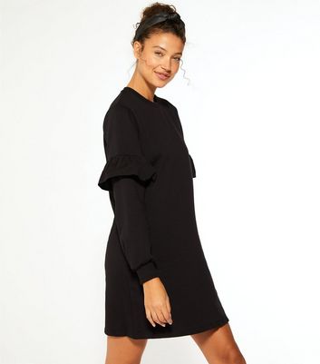 Tall Black Frill Trim Sweatshirt Dress 