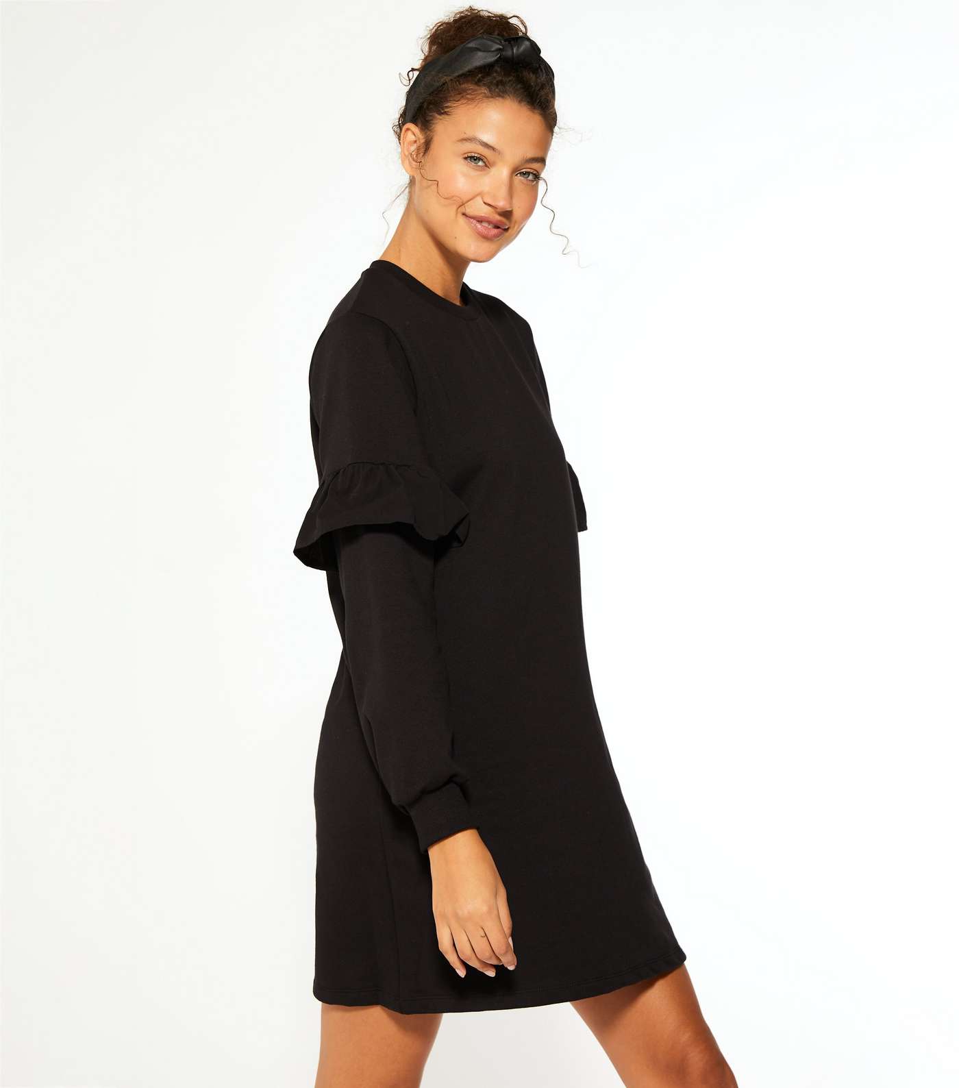 Tall Black Frill Trim Sweatshirt Dress Image 2