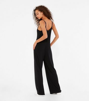 Black ribbed wide leg hot sale jumpsuit