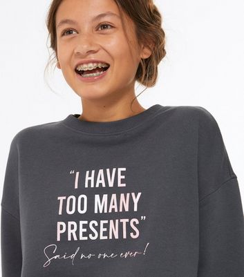 Girls Dark Grey Metallic Slogan 